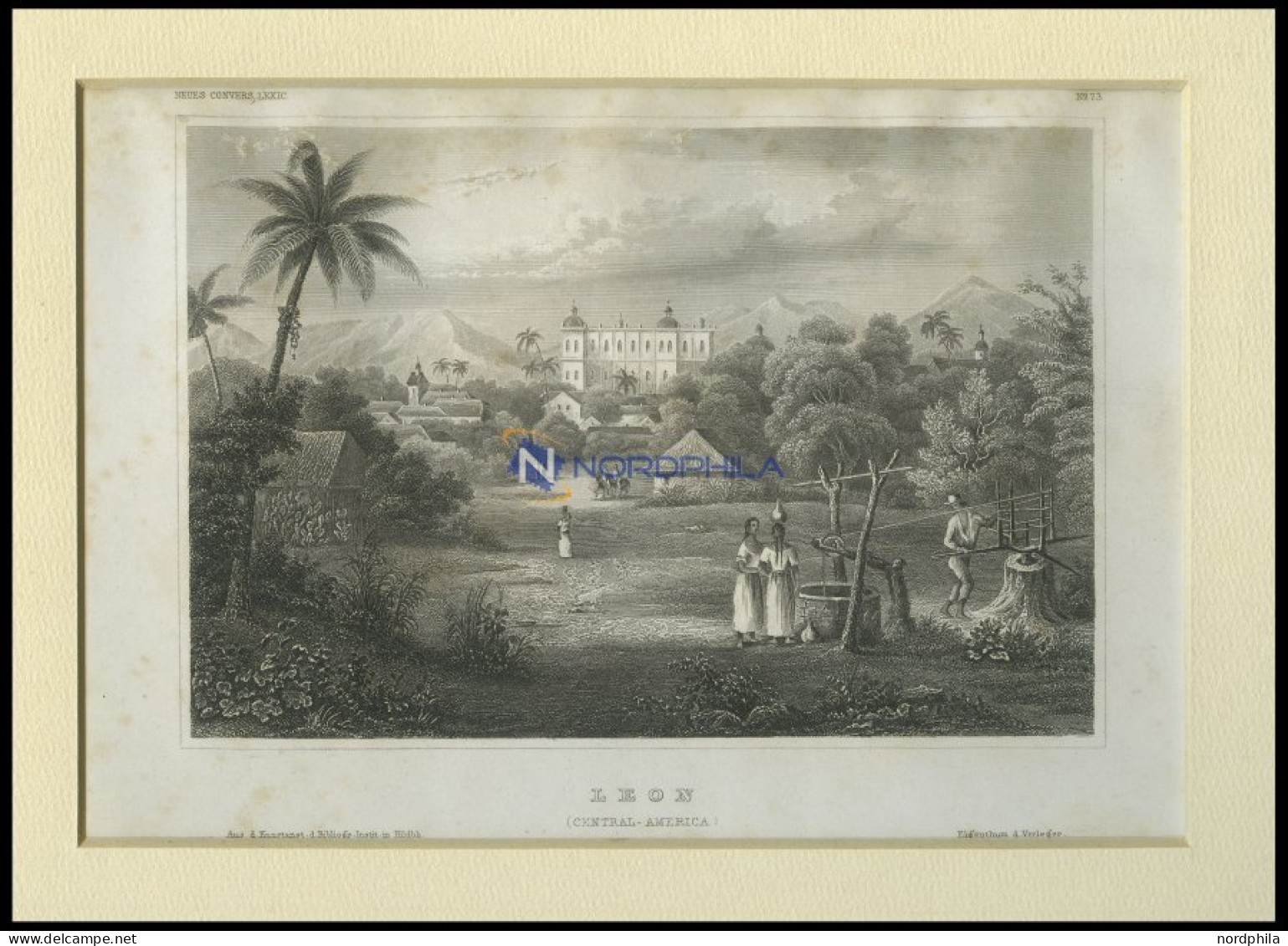 ZENTRAL AMERIKA: Leon, Gesamtansicht, Stahlstich Von B.I. Um 1840 - Lithographies