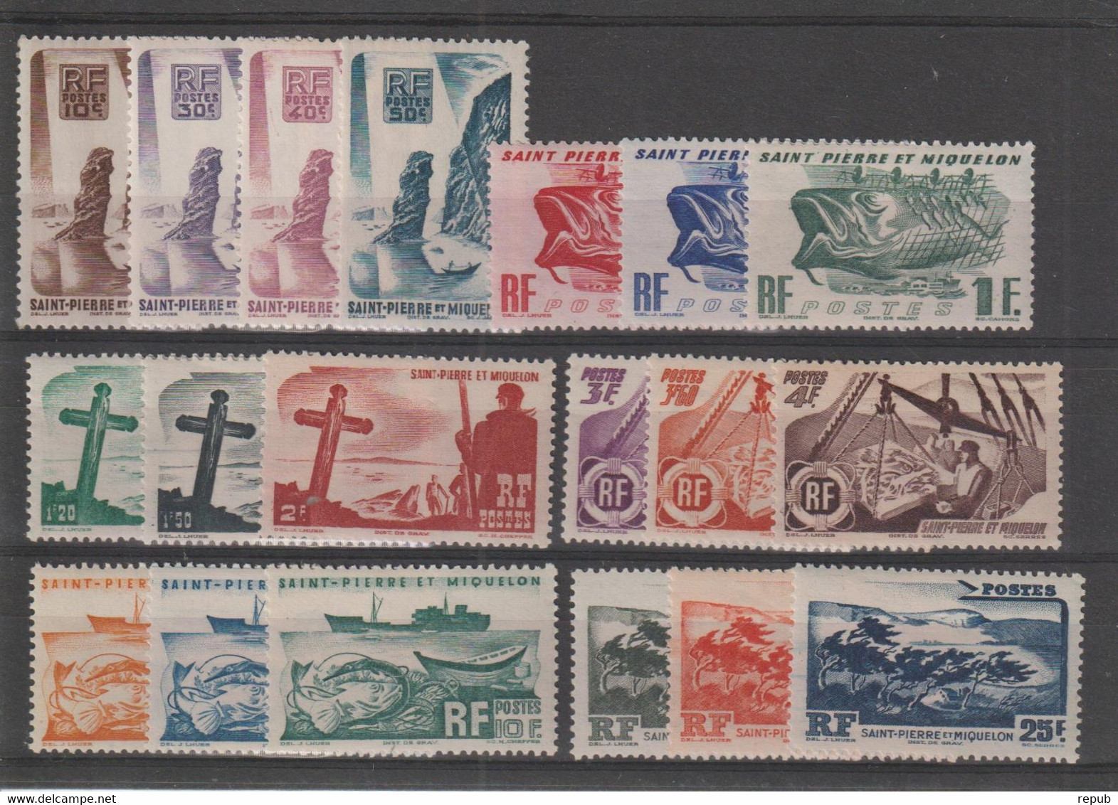 Saint Pierre Et Miquelon 1947 Série Courante 325-343, 19 Val * Charnière MH - Neufs