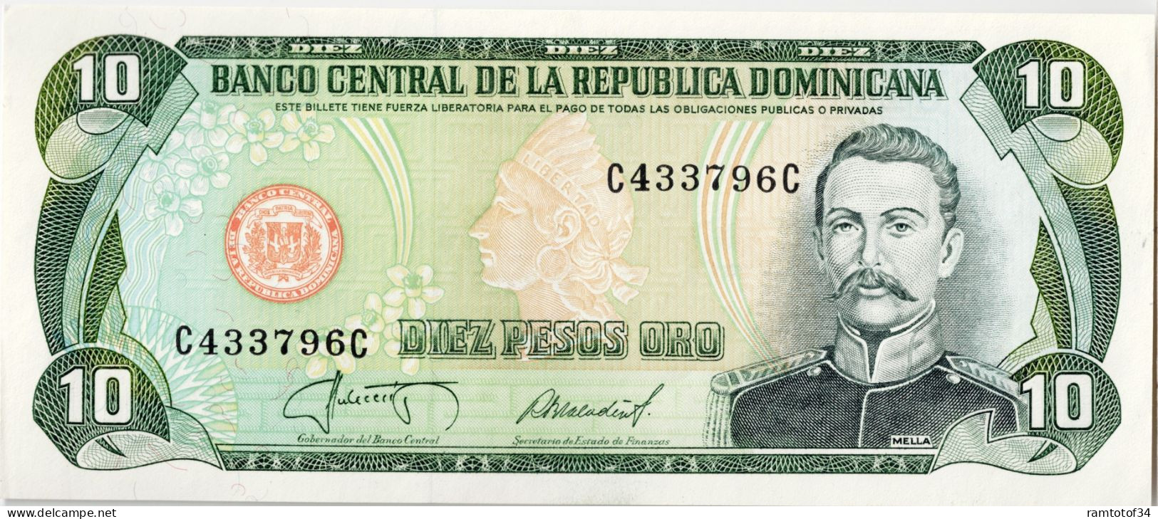 REPUBLIQUE DOMINICAINE - 10 Pesos Oro 1987 UNC - Dominicaine