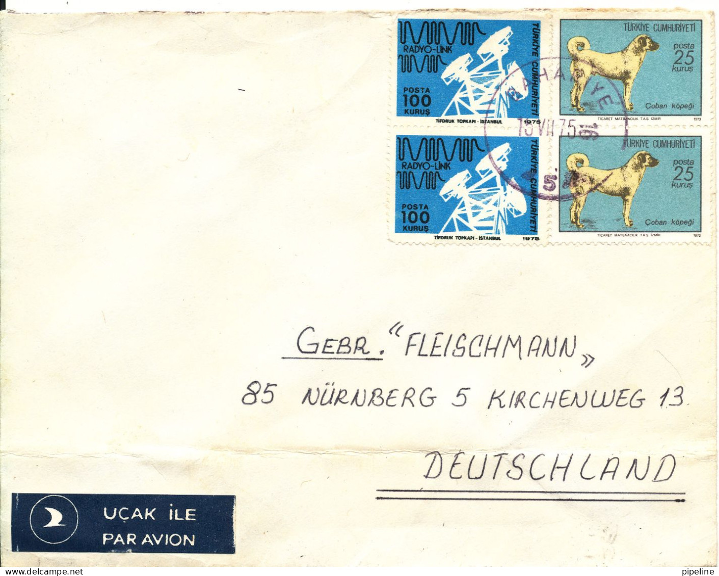 Turkey Cover Sent Air Mail To Germany 15-7-1975 (the Cover Is Folded At The Bottom) - Storia Postale