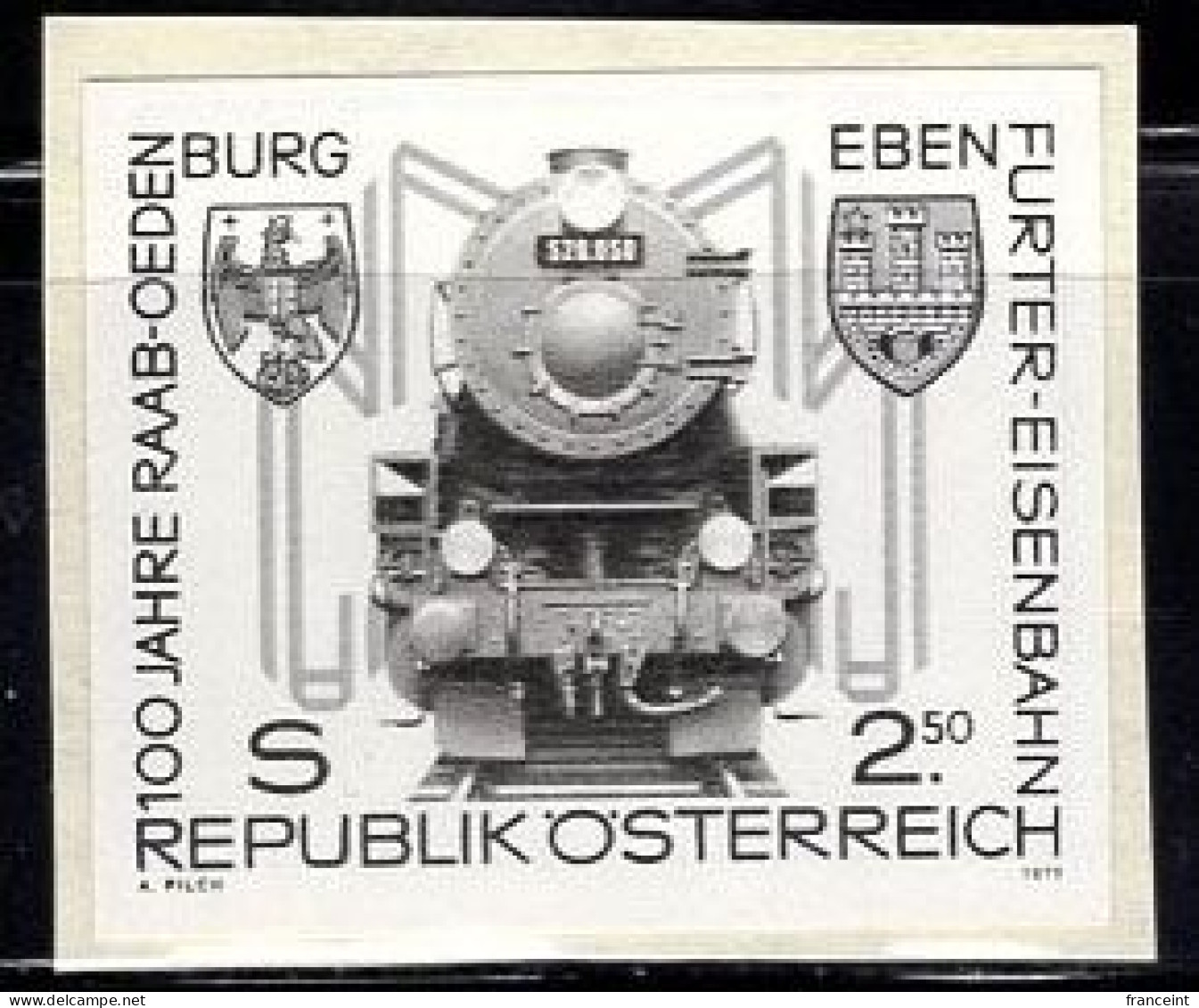 AUSTRIA(1979) Locomotive. Black Print, Centenary Of Raab-Oedenberg-Ebenfurt. Yvert No 1456, Scott No 1139. - Essais & Réimpressions