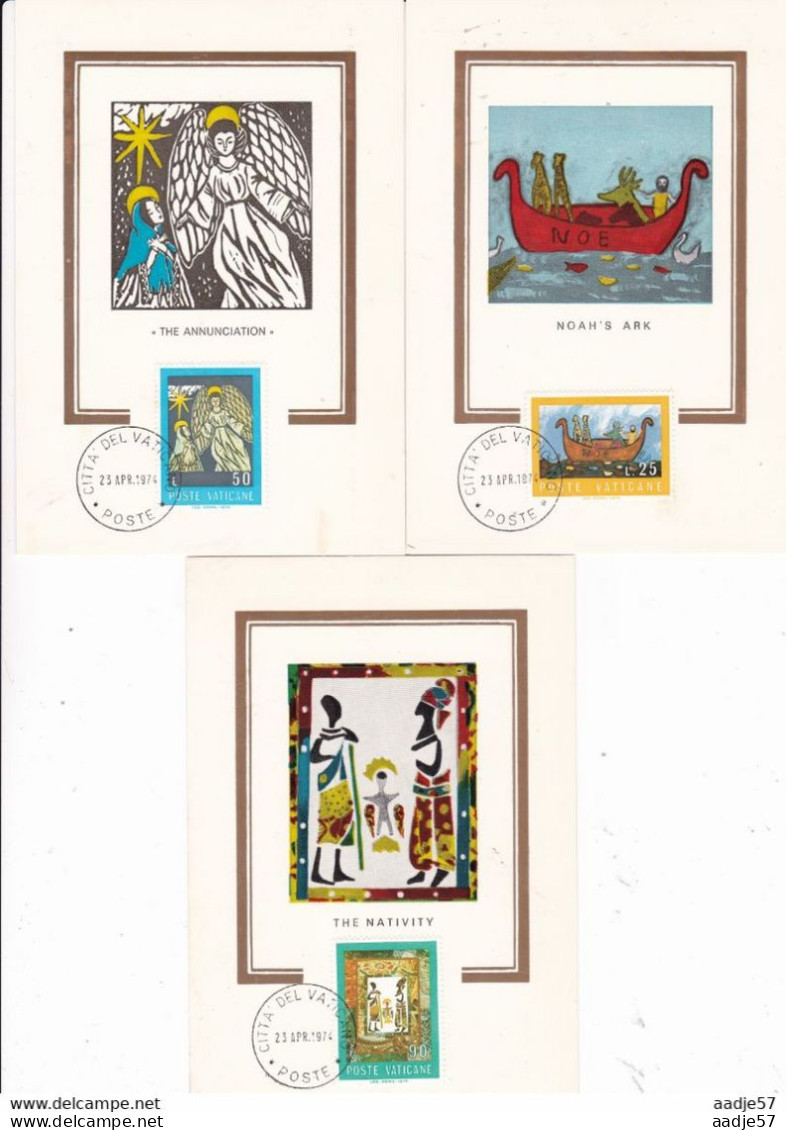 Maximum Card # 1974 -Vatican # The Bible, Die Bibel ,la Bibbia # The Nativity; Noah's Ark ;The Annunciation # 3 Cards - Lettres & Documents