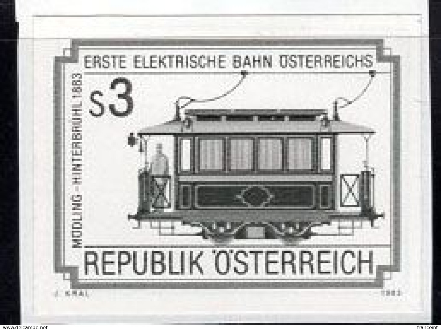 AUTRICHE(1983) Traction électrique. Épreuve En Noir, Début De La Traction électrique En Autriche. Yvert No 1586, Scott N - Proeven & Herdruk