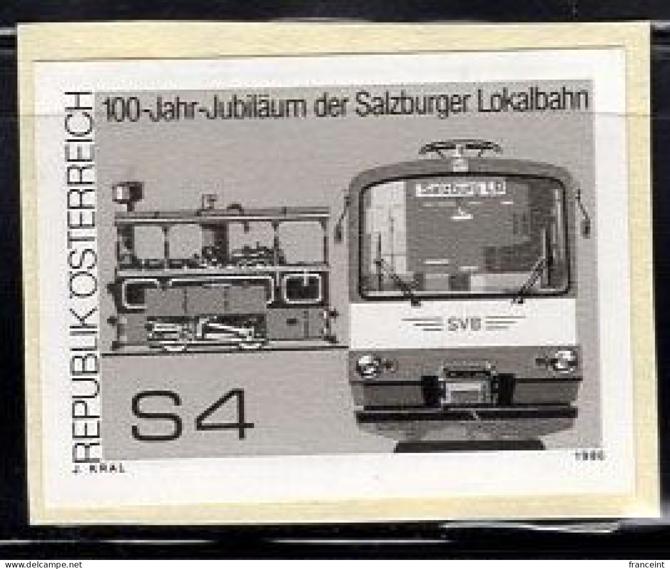 AUSTRIA(1986) Salzburg Local Railway. Black Print. Scott No 1356, Yvert No 1683. - Essais & Réimpressions