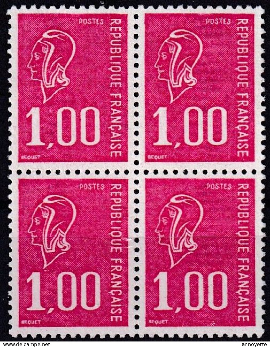 Bloc De 4 T.-P. Gommés Dentelés Neufs**  Type Marianne De Béquet 1 F. Rouge Taille Douce - N° 1892 (Yvert) - France 1976 - 1971-1976 Marianne Van Béquet