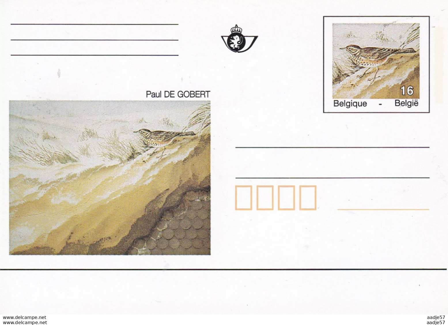 Belgique Entier 1996 Kunst Arts Metro Bruxelles Peinture Paul De Gobert Bird - Postcards 1951-..