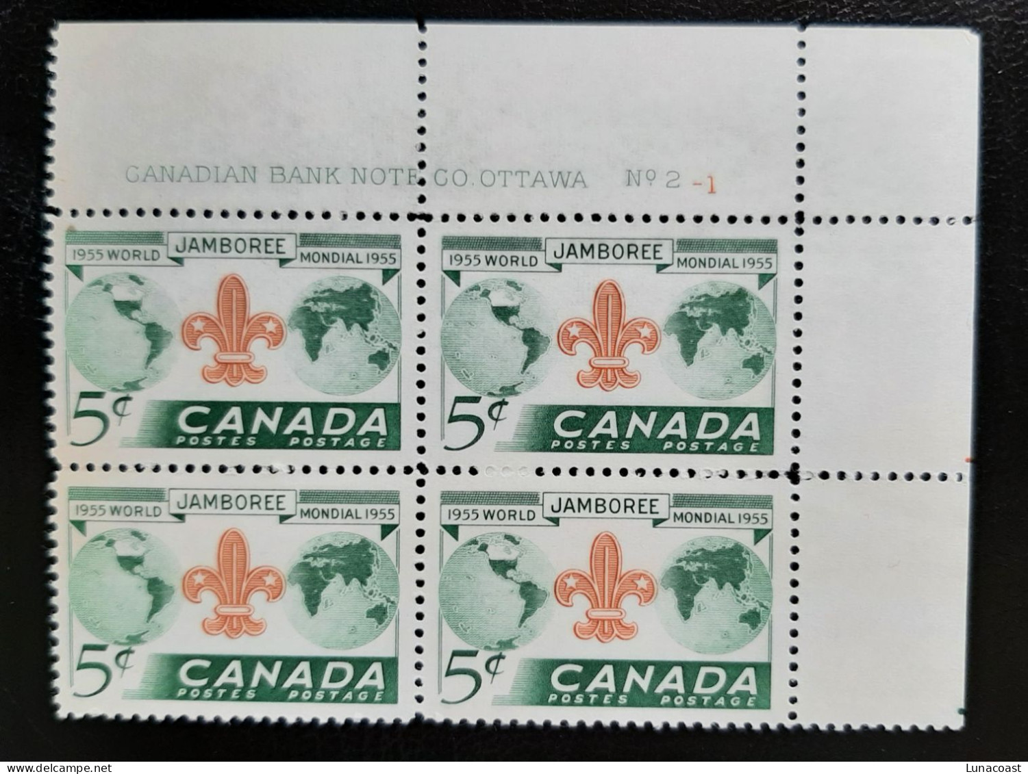 Canada 1955 Plate Block MNH Sc 356**  5c Boy Scouts - Unused Stamps