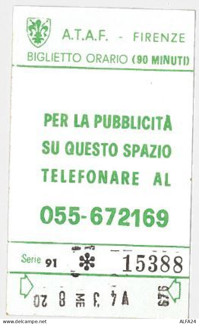 BGLIETTO USATO BUS ATAF FIRENZE ANNI 80 ORARIO 90M PER LA TUA PUBBLICITA 1(388 - Europa