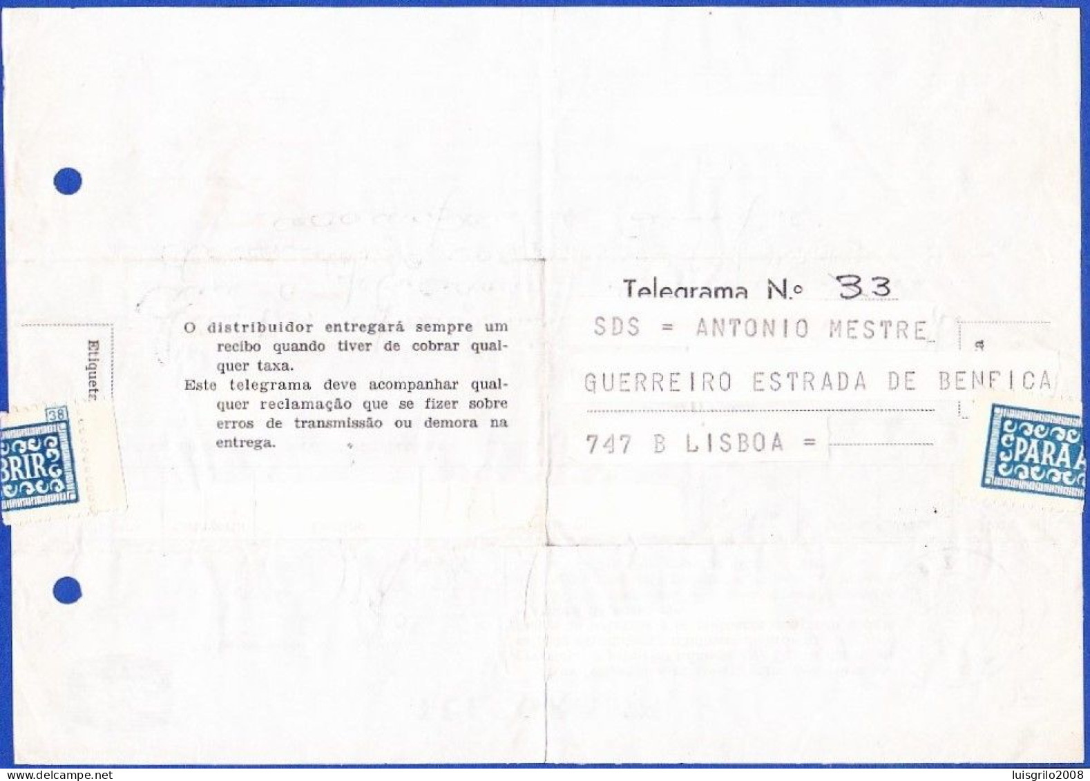 Telegram/ Telegrama - Luanda, Angola > Lisboa -|- Postmark - Benfica. Lisboa. 1968 - Briefe U. Dokumente