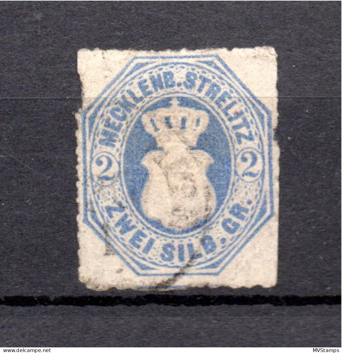 Mecklenbourg-Strelitz 1864 Old 2 Sgr. Stamp (Michel 5) Used, With Faillures - Mecklenbourg-Strelitz