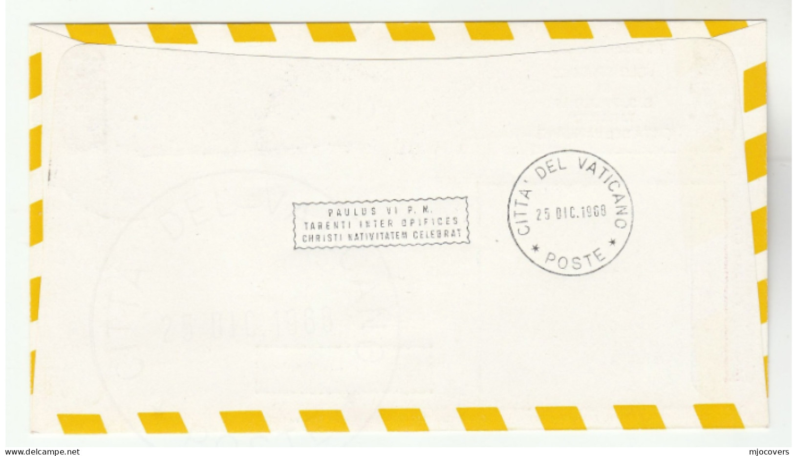 VATICAN & ITALY Stamps On CHRISTMAS DAY Special PAPAL FLIGHT COVER 1968 Pope Religion Aviation - Lettres & Documents