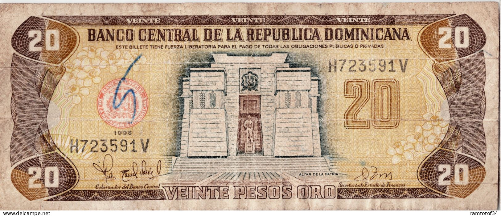 REPUBLIQUE DOMINICAINE - 20 Pesos Oro 1998 (H723591V) - Dominicaanse Republiek