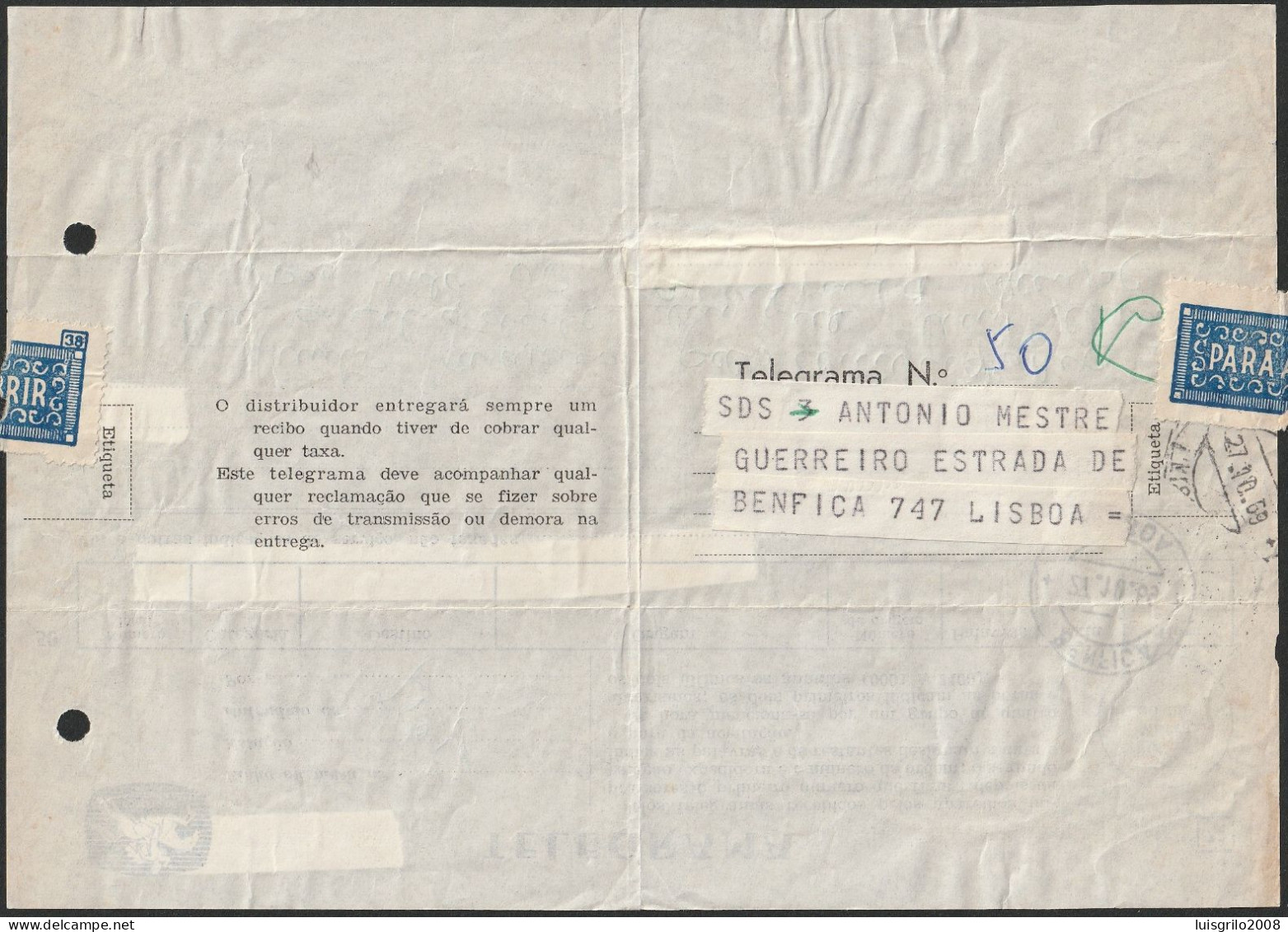 Telegram/ Telegrama - Luanda, Angola > Lisboa -|- Postmark - Benfica. Lisboa. 1969 - Storia Postale