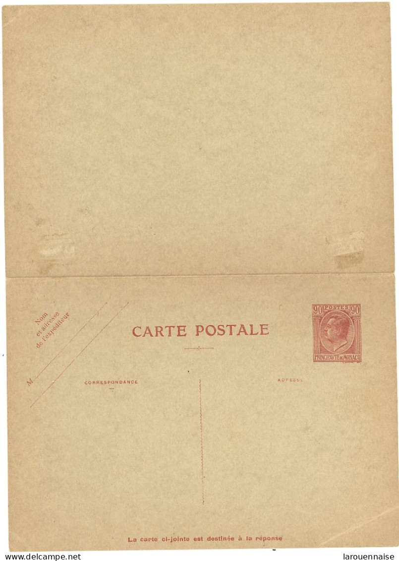 MONACO -ENTIER - CP RÉPONSE PAYÉE -TYPE LOUIS II N°15 -90c ROUGE / VERDÂTRE - Entiers Postaux