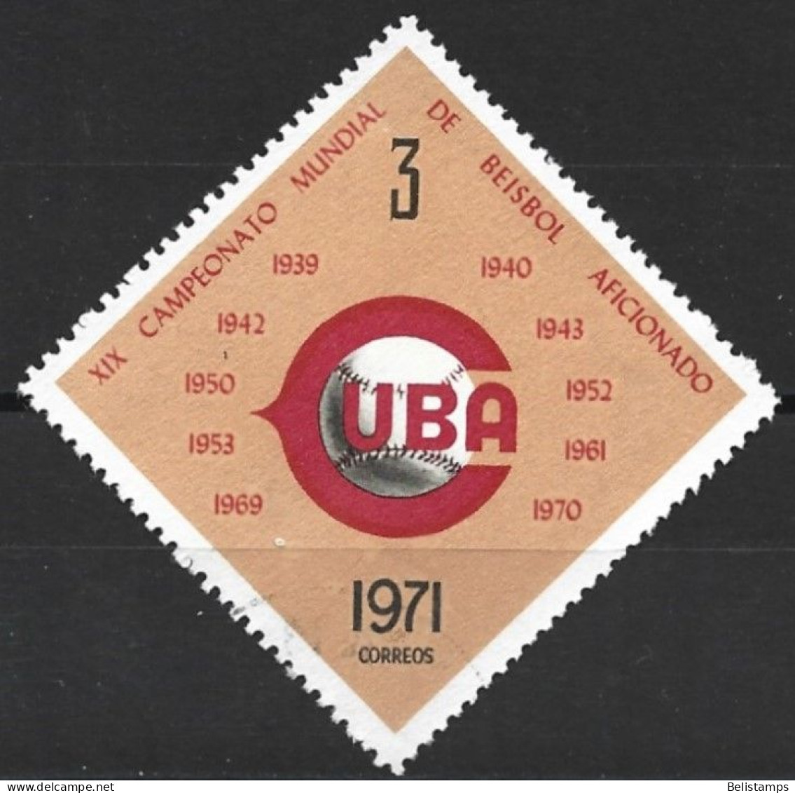 Cuba 1971. Scott #1654 (U) 19th World Amateur Baseball Champioships - Usati