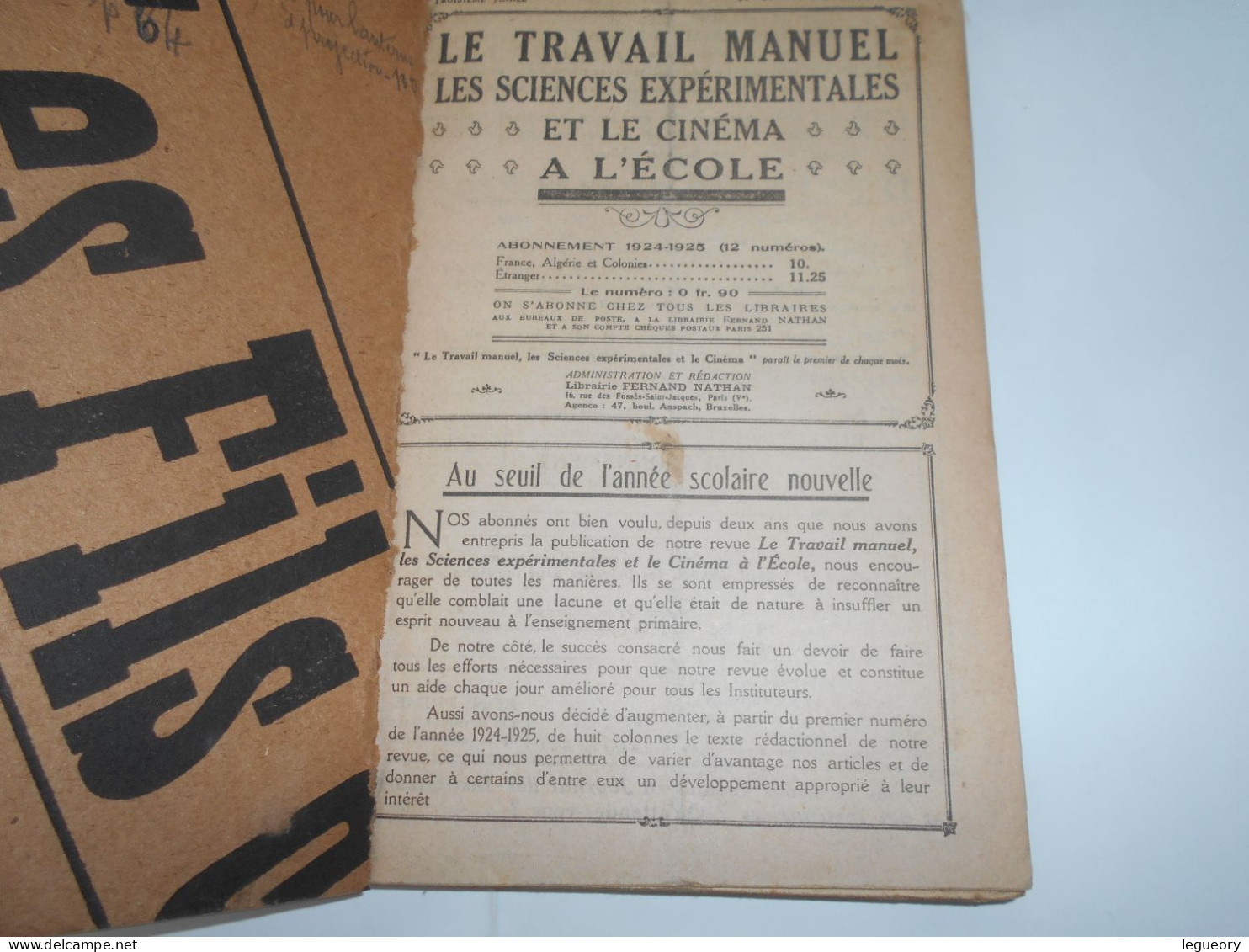 Revue Le Cinema A L'Ecole  Le Travail Manuel Et Les Sciences Experimentales    Année 1924 -1925 - 12-18 Ans