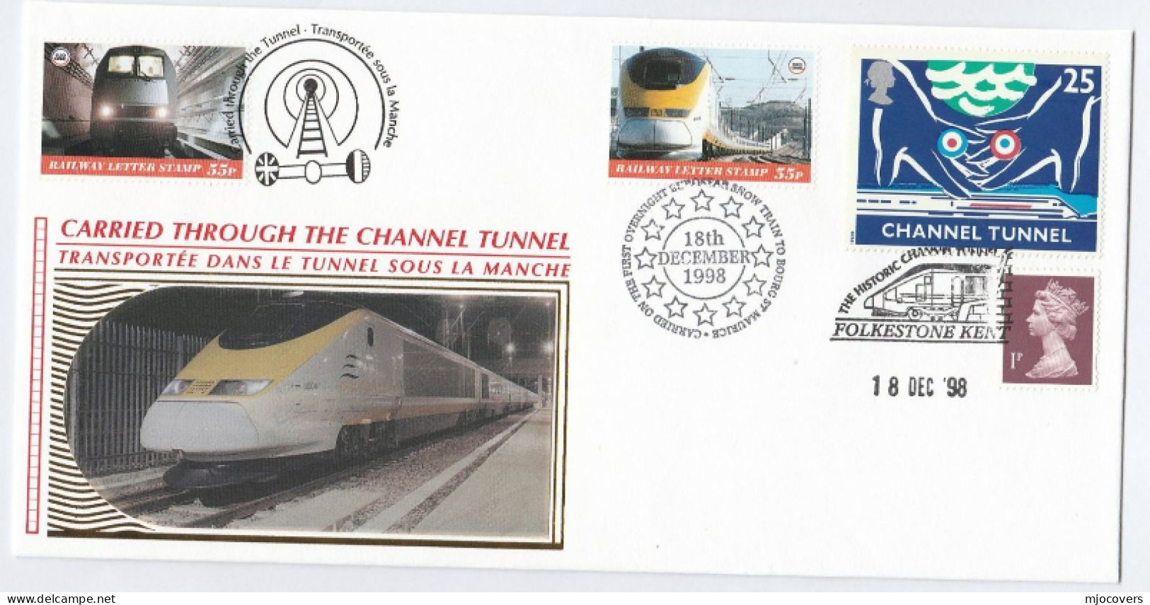 1998 Eurostar TRAN CARRIED 1st OVERNIGHT SNOW TRAIN On CHANNEL TUNNEL Railway GB BOURG ST MAURICE France Cover Weather - Climate & Meteorology