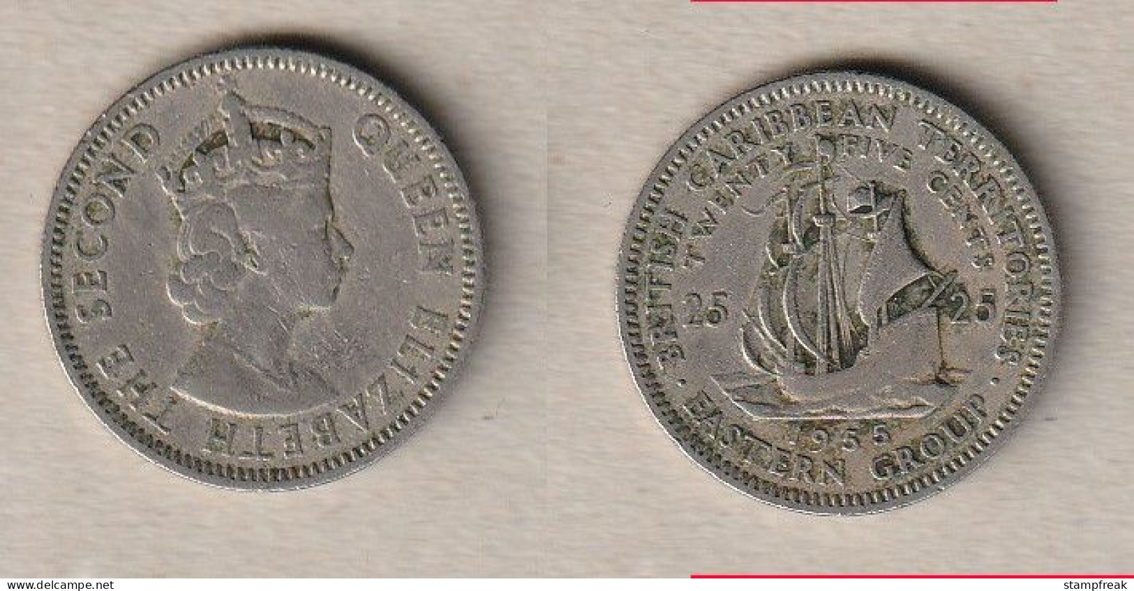 00678) Ostkaribbische Staaten, 25 Cents 1955 - Caribe Oriental (Territorios Del)