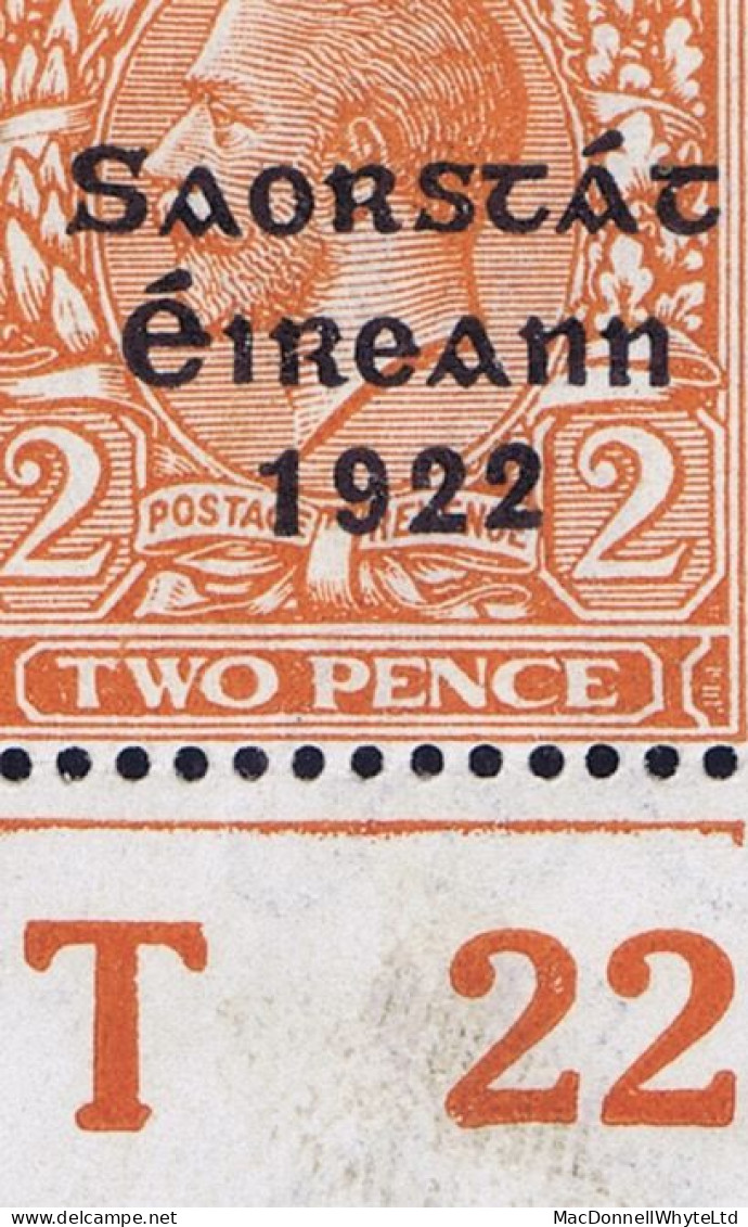 Ireland 1922-23 Thom Saorstát 3-line Overprint In Blue-black On 2d Orange, Corner Block Of 6 Control T22 Perf, Mint - Ungebraucht