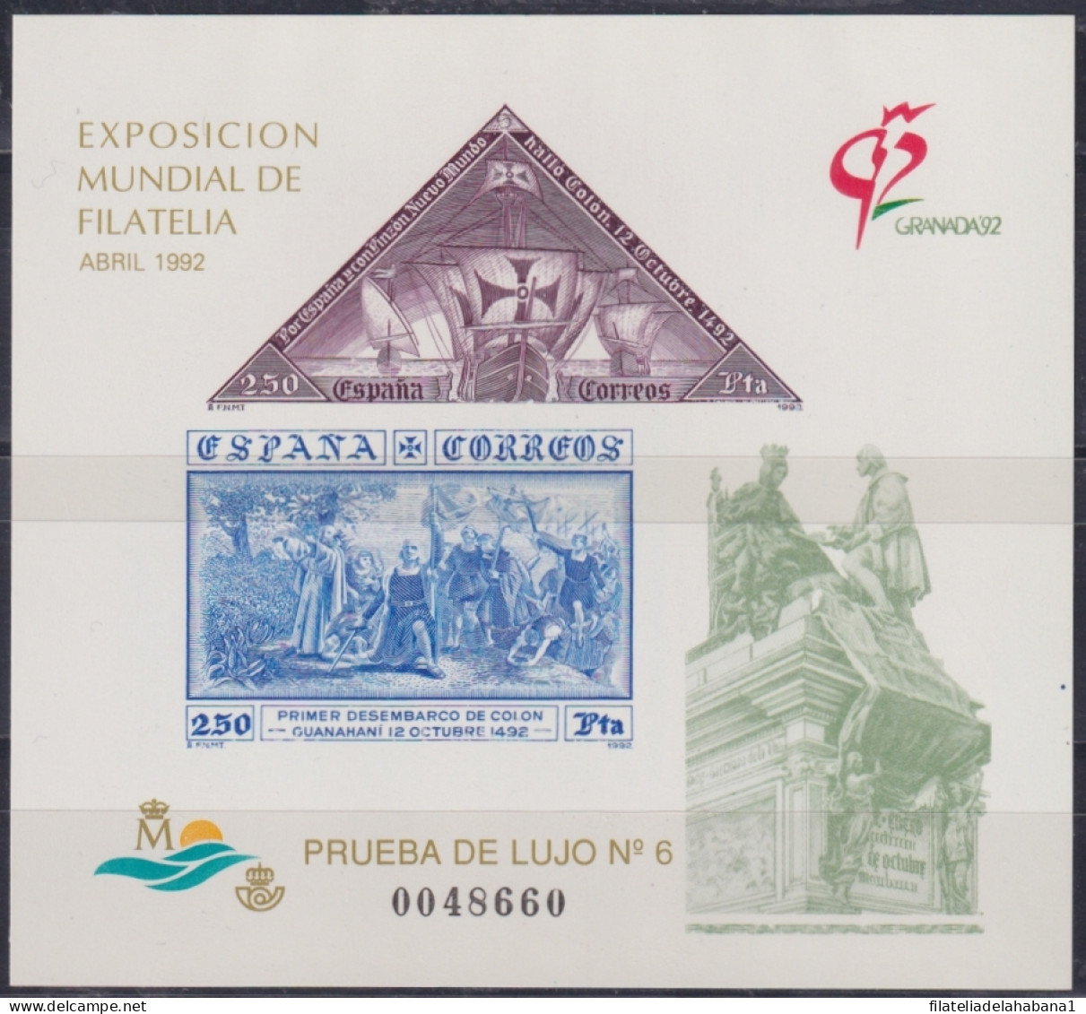 F-EX45225 SPAIN MNH 1992 PHILATELIC EXPO DISCOVERY ARTIST PROOF SHIP COLUMBUS.  - Christophe Colomb