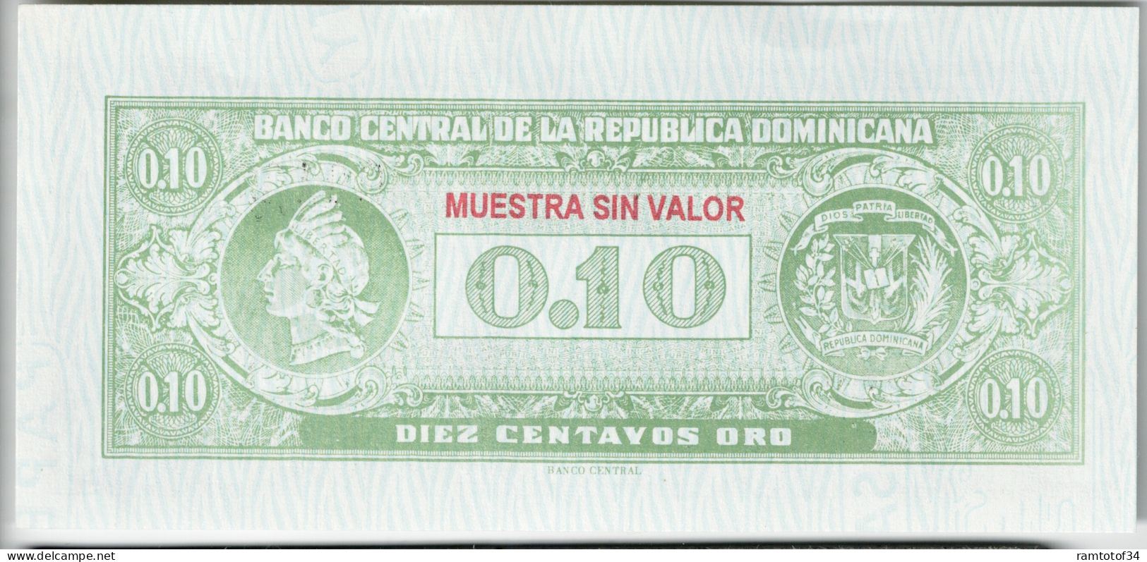 REPUBLIQUE DOMINICAINE - 10 Centavos Oro 1961 Spécimen UNC - República Dominicana