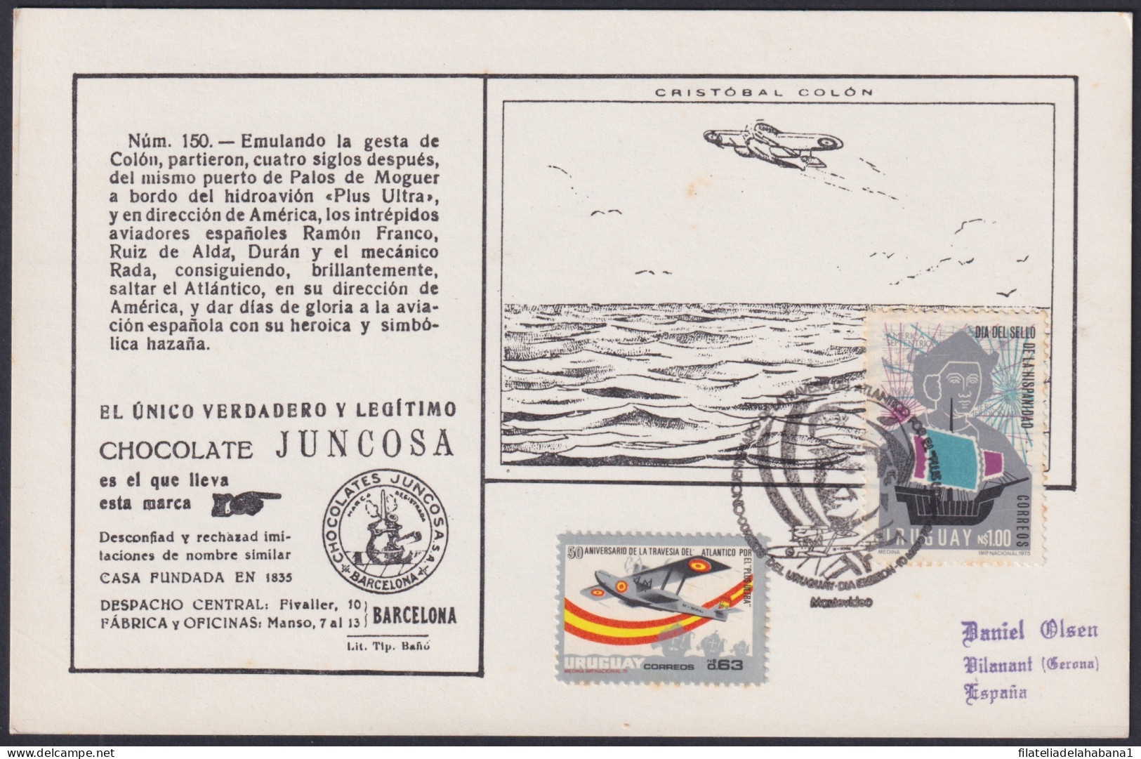 F-EX45010 URUGUAY MNH 1975 FDC DISCOVERY OF AMERICA COLUMBUS PLUS ULTRA AIRPLANE.  - Cristóbal Colón