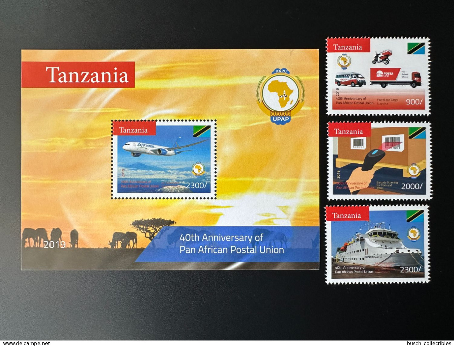 Tanzania Tanzanie Tansania 2019 / 2020 Mi. 5447 - 5449 Bl. 716 PAPU UPAP 40th Anniversary Airplane Flugzeug Avion Ship - Tanzanie (1964-...)