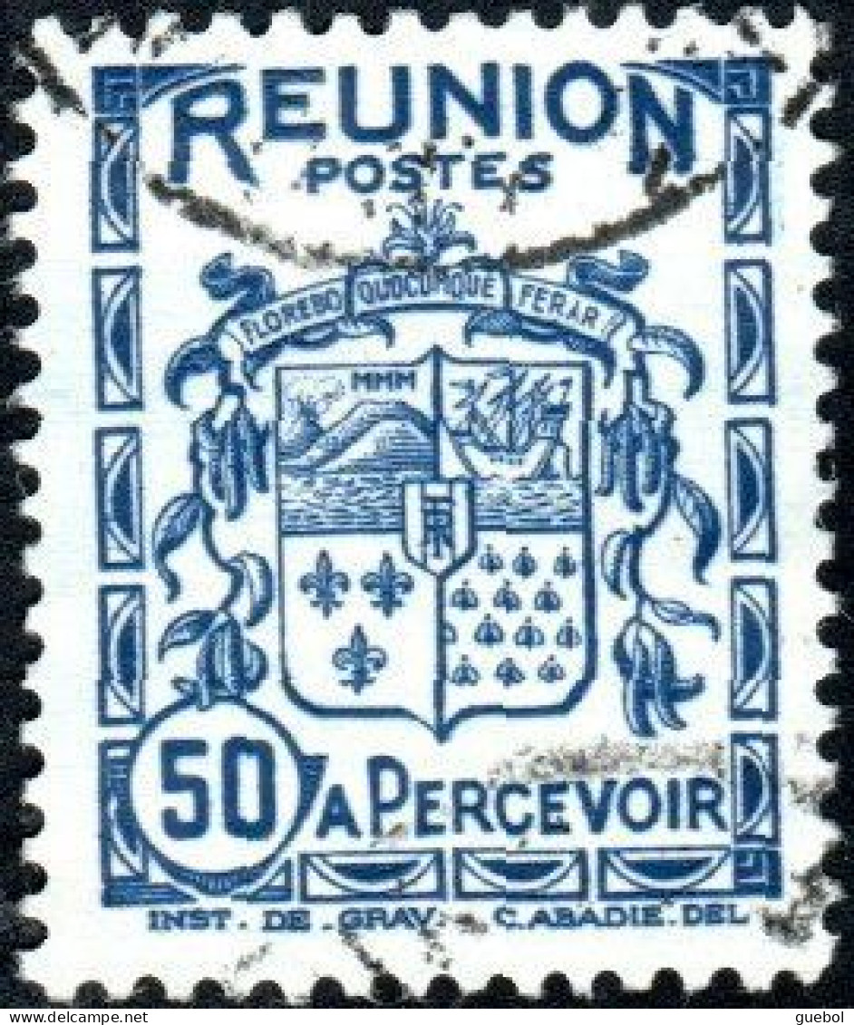 Réunion Obl. N° Taxe 21 - Armoiries De L'Ile Le 50c Bleu - Timbres-taxe