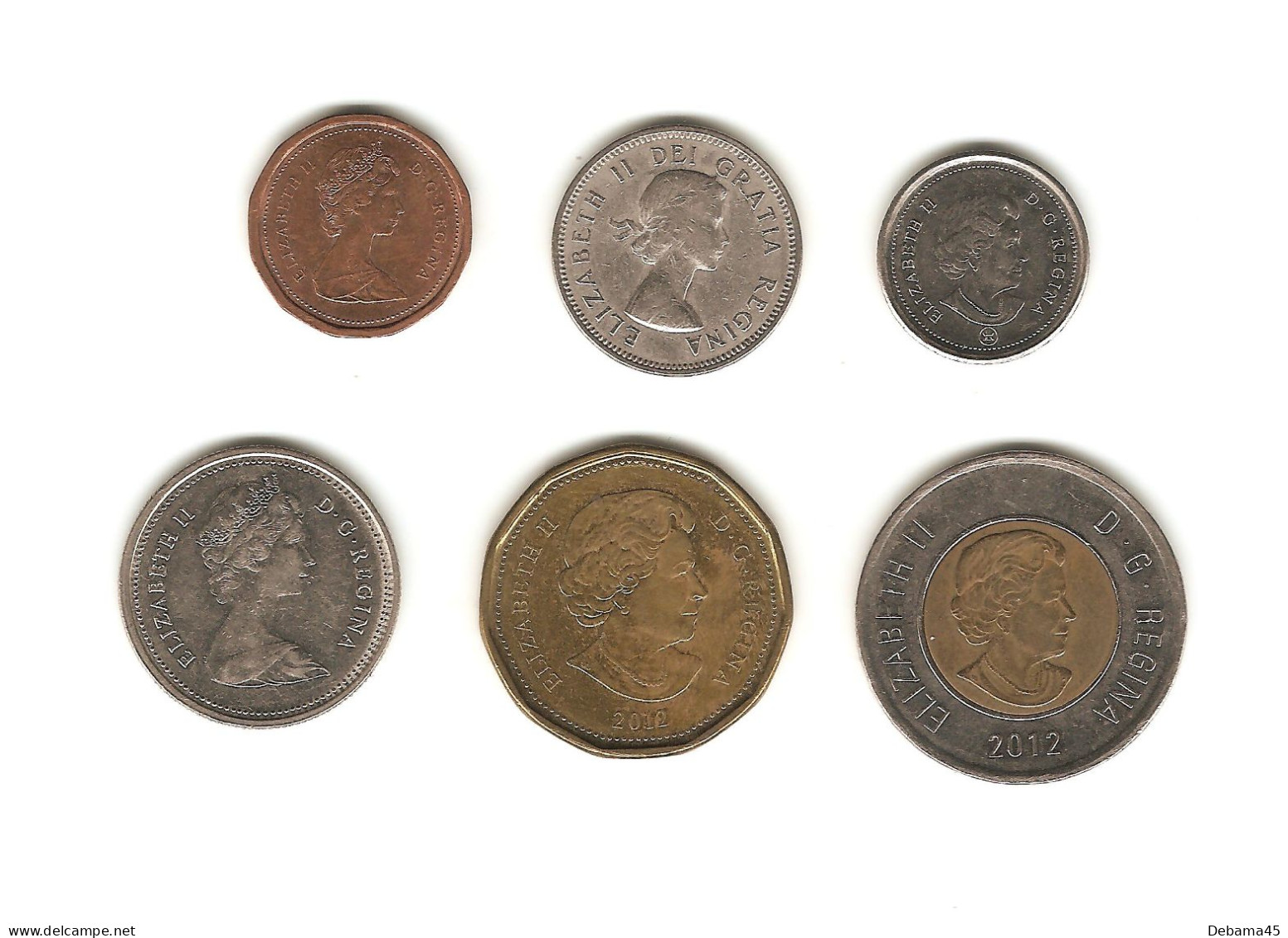 485/ Canada : 1 Cent 1984 - 5 Cents 1964 - 10 Cents 2010 - 25 Cents 1985 - 1 Dollar 2012 - 2 Dollars 2012 - Canada