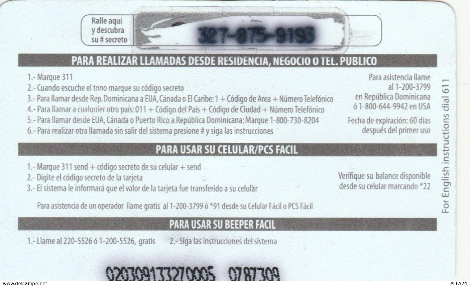 PHONE CARD- DOMINICANA (E36.20.5 - Dominicaanse Republiek