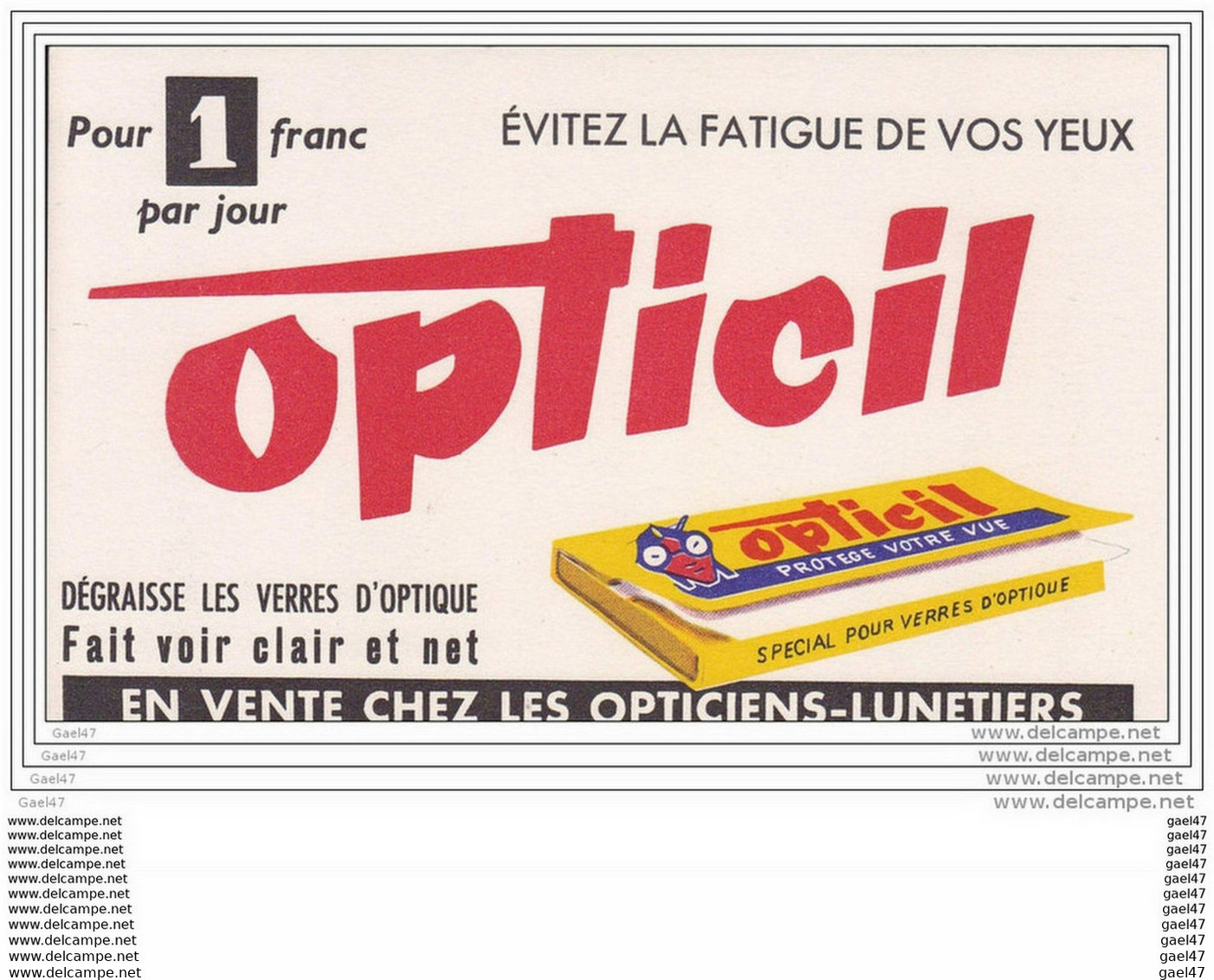 BUVARD  Réf-JP-M-09 (  Avec PUB  )    OPTICIL Pour 1 Franc Par Jour       Dég - Waschen & Putzen