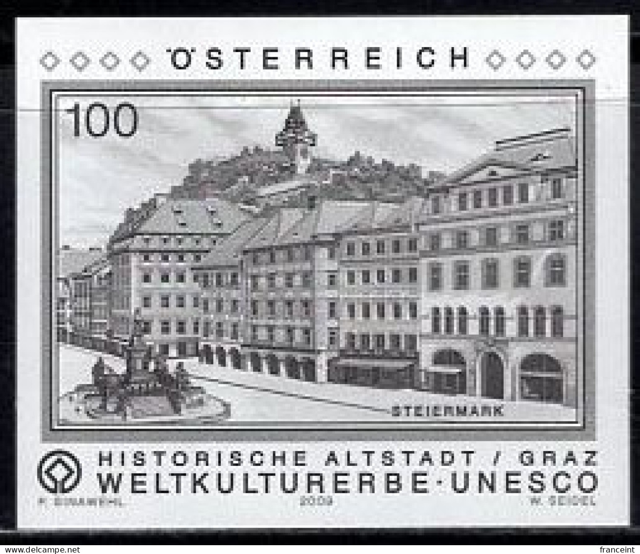 AUSTRIA(2009) Graz Historic Old Town Center. Black Print. World Heritage Site. - Essais & Réimpressions