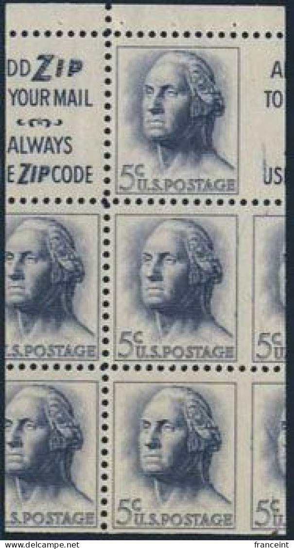 U.S.A.(1962) George Washington. Scott No 1213a. Yvert No 741. Attractive Error: Miscut Stamp Pane Of 5 With Label. - Errors, Freaks & Oddities (EFOs)