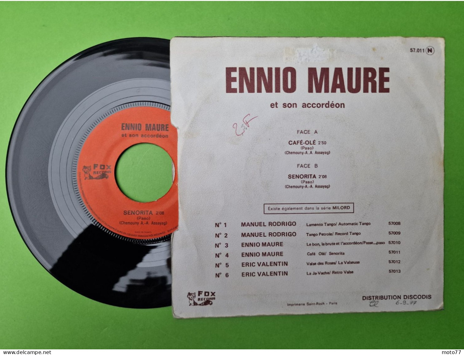 90/ Disque Vinyle 45 Tours - ENNIO MAURE - Café Olé & Senorita - Etat D'usage - Vers Année 1970 - Soul - R&B