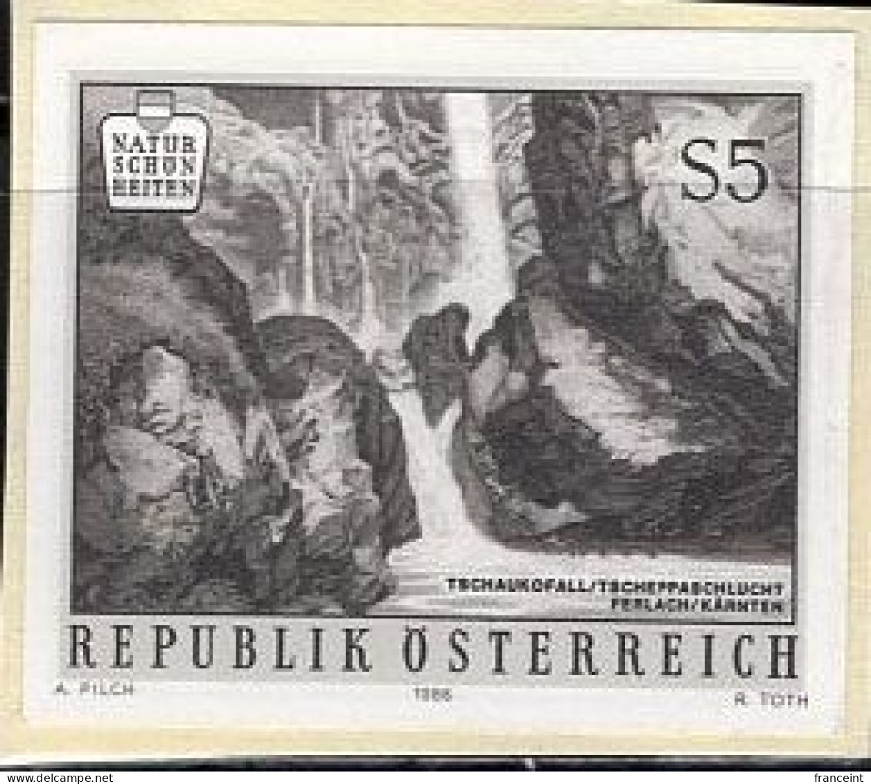 AUSTRIA(1986) Tschauko Falls. Black Print. Scott No 1350, Yvert No 1682. - Proofs & Reprints