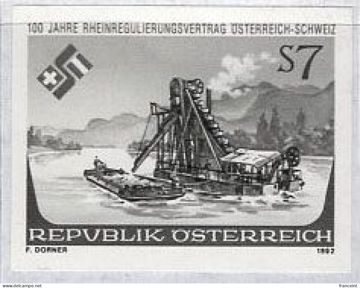 AUSTRIA(1992) Dredge On Rhine. Black Print. Austro-Swiss Rhine Treaty. Scott No 1570, Yvert No 1892. - Essais & Réimpressions