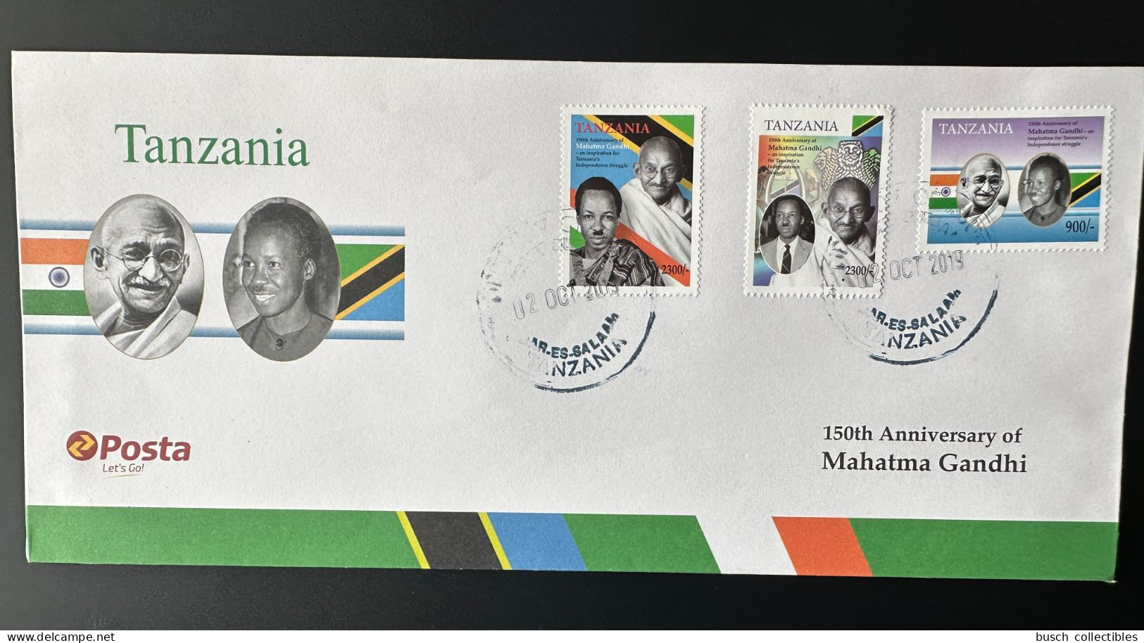 Tanzania 2019 Mi. 5444 - 5446 FDC 1er Jour Mohandas Mahatma Gandhi India 150th Anniversary - Tanzania (1964-...)