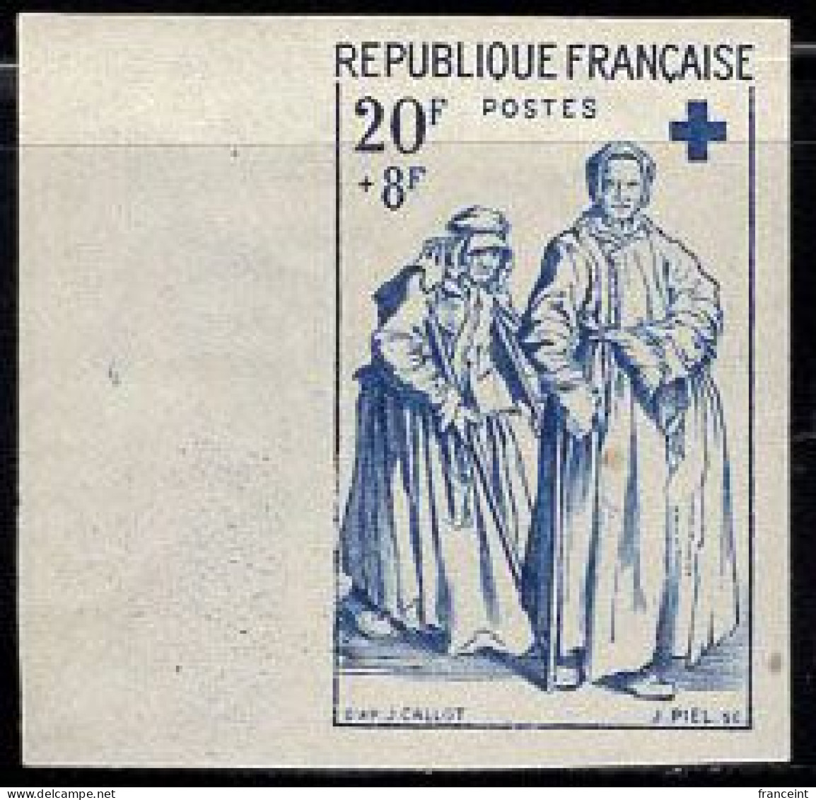 FRANCE(1957) Women Beggars By Caillot. Trial Color Proof. Scott No B319, Yvert No 1141. - Pruebas De Colores 1900-1944
