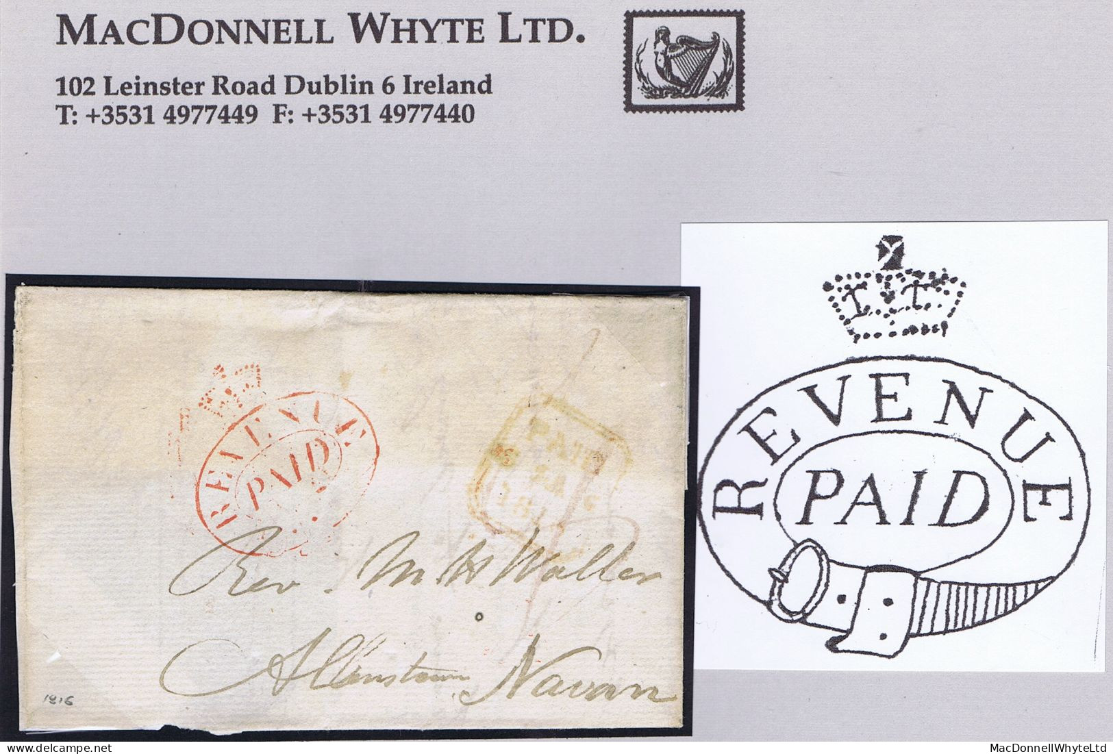 Ireland Dublin Official Paid 1816 Belted Oval REVENUE PAID In Red On Part Cover To Navan Red "4" - Prefilatelia