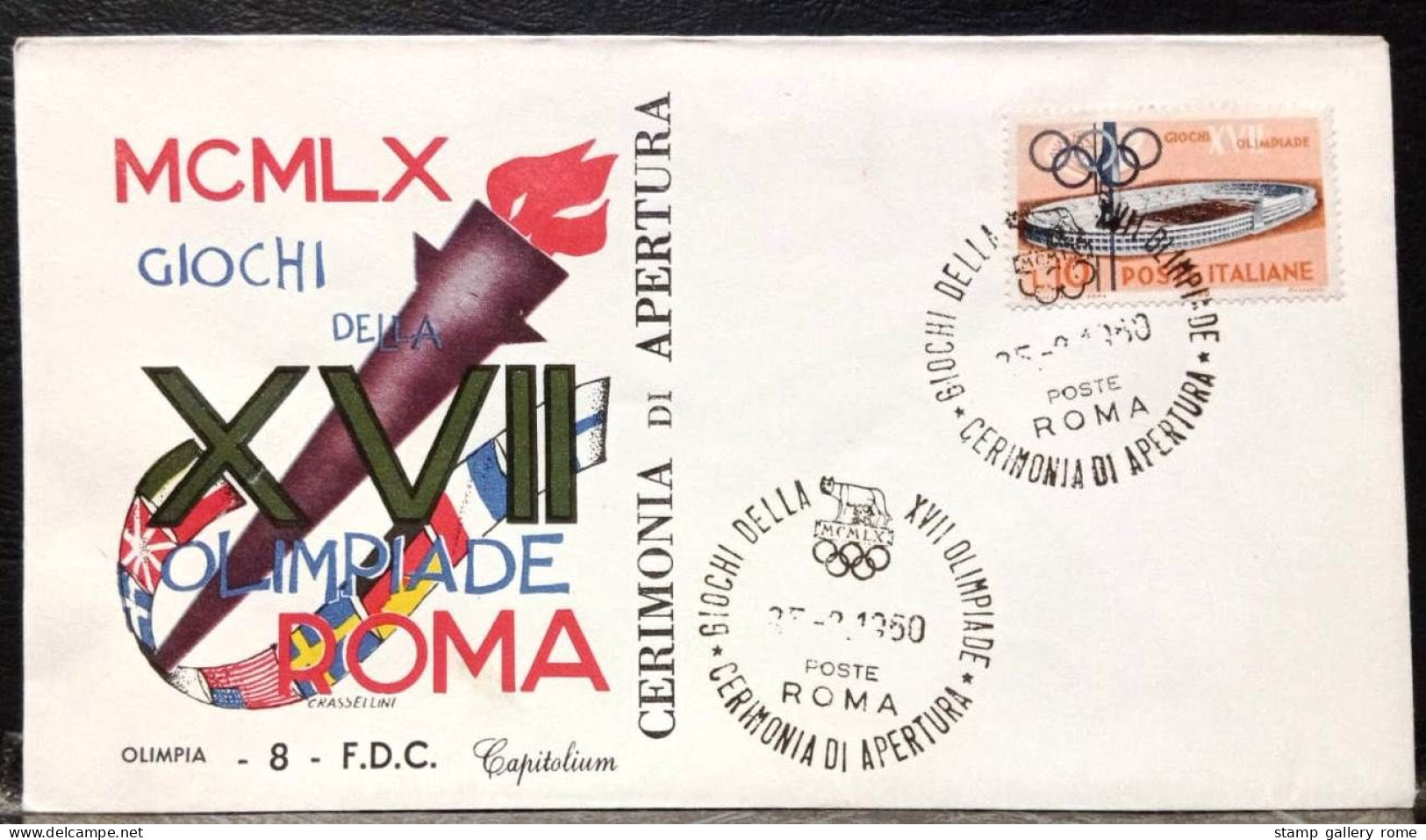 25/08/1960 - CERIMONIA DI APERTURA -  GIOCHI OLIMPICI ROMA '60 - FDC CAPITOLIUM OL. 8 - ANNO  1960 - Estate 1960: Roma