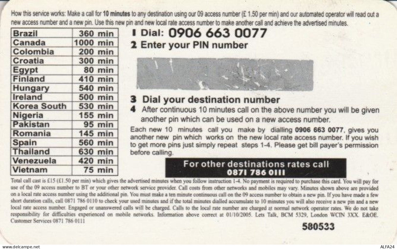 PREPAID PHONE CARD REGNO UNITO (PK218 - BT Kaarten Voor Hele Wereld (Vooraf Betaald)