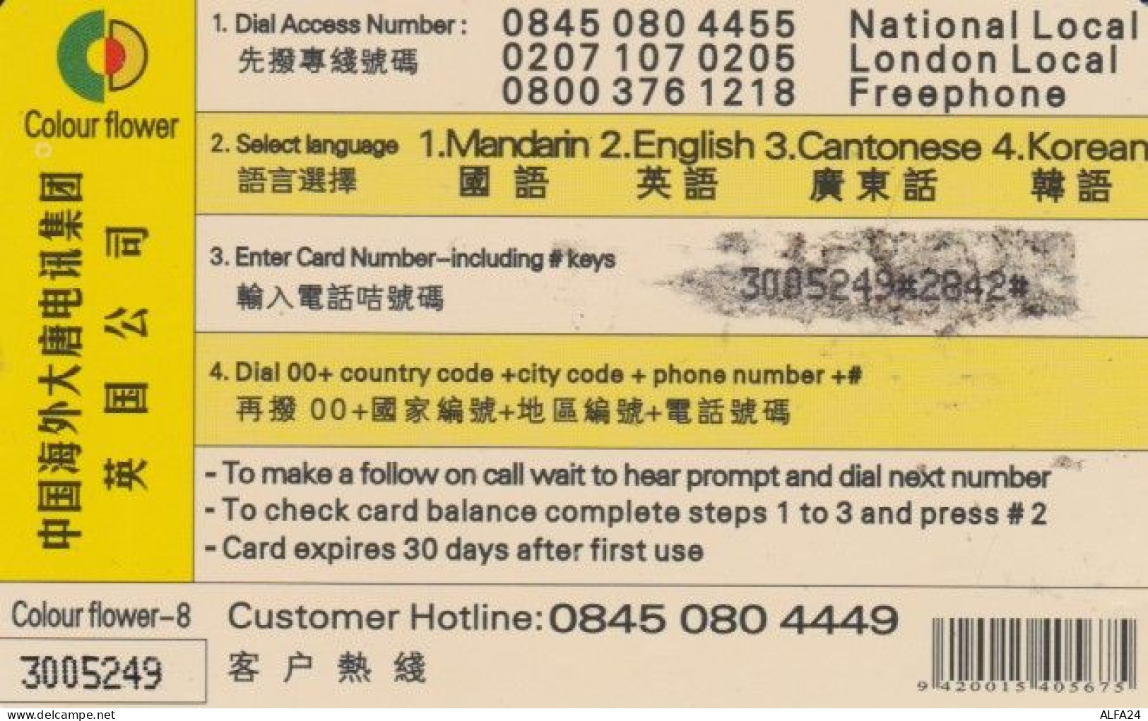 PREPAID PHONE CARD REGNO UNITO (PK217 - BT Kaarten Voor Hele Wereld (Vooraf Betaald)