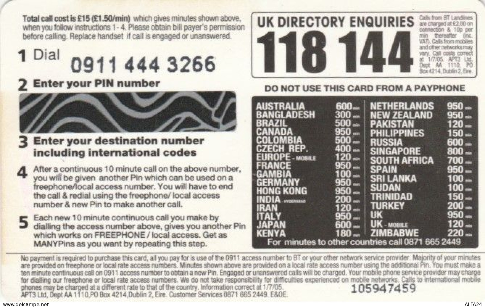 PREPAID PHONE CARD REGNO UNITO (PK216 - BT Kaarten Voor Hele Wereld (Vooraf Betaald)