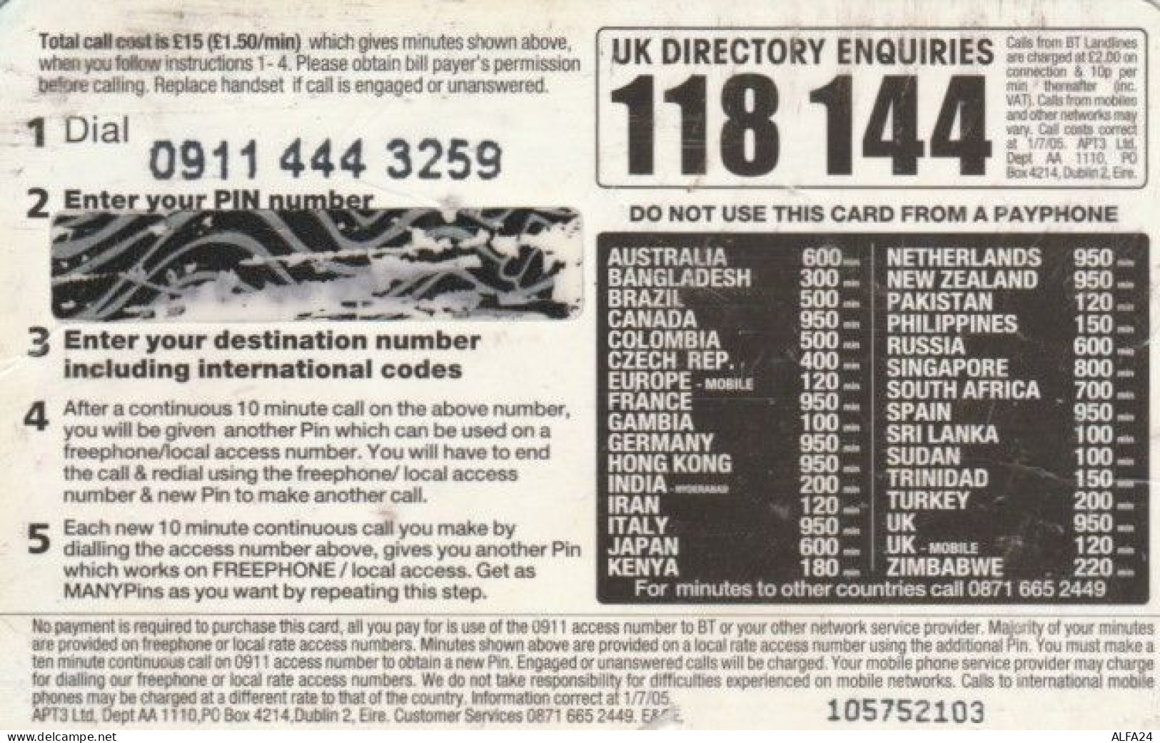 PREPAID PHONE CARD REGNO UNITO (PK213 - BT Global Cards (Prepagadas)