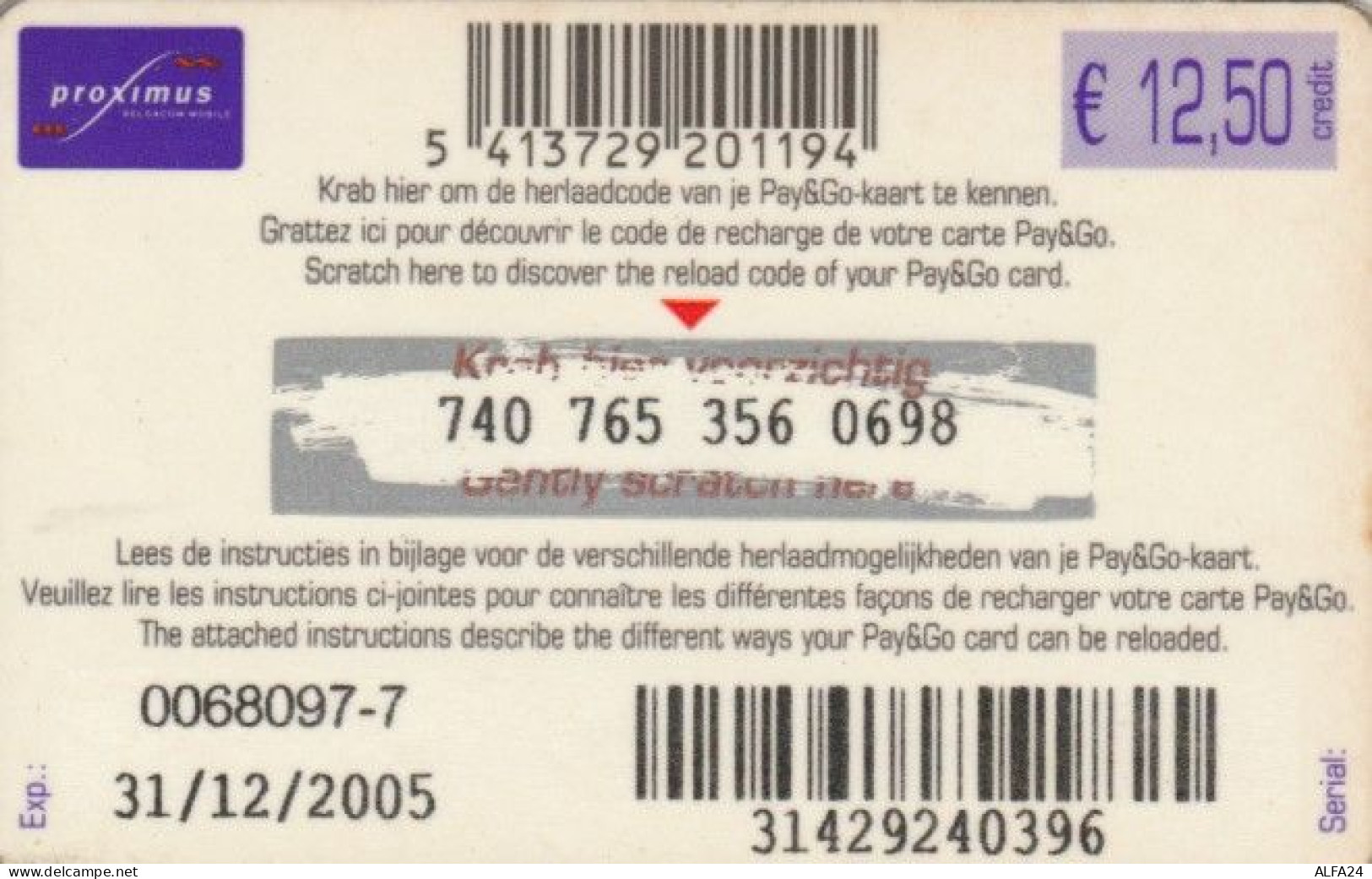 PREPAID PHONE CARD BELGIO (PK195 - [2] Tarjetas Móviles, Recargos & Prepagadas