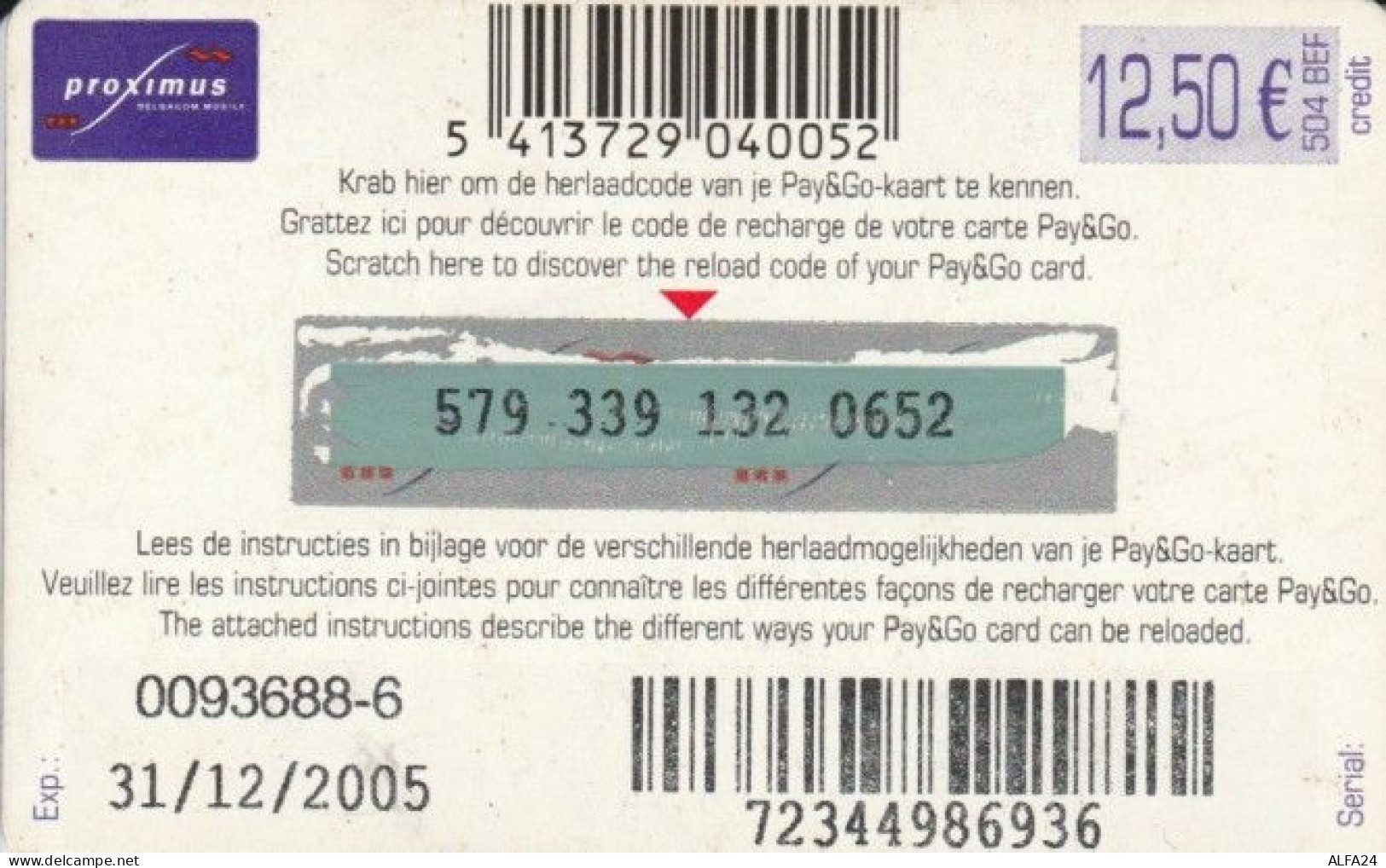 PREPAID PHONE CARD BELGIO (PK193 - [2] Prepaid & Refill Cards