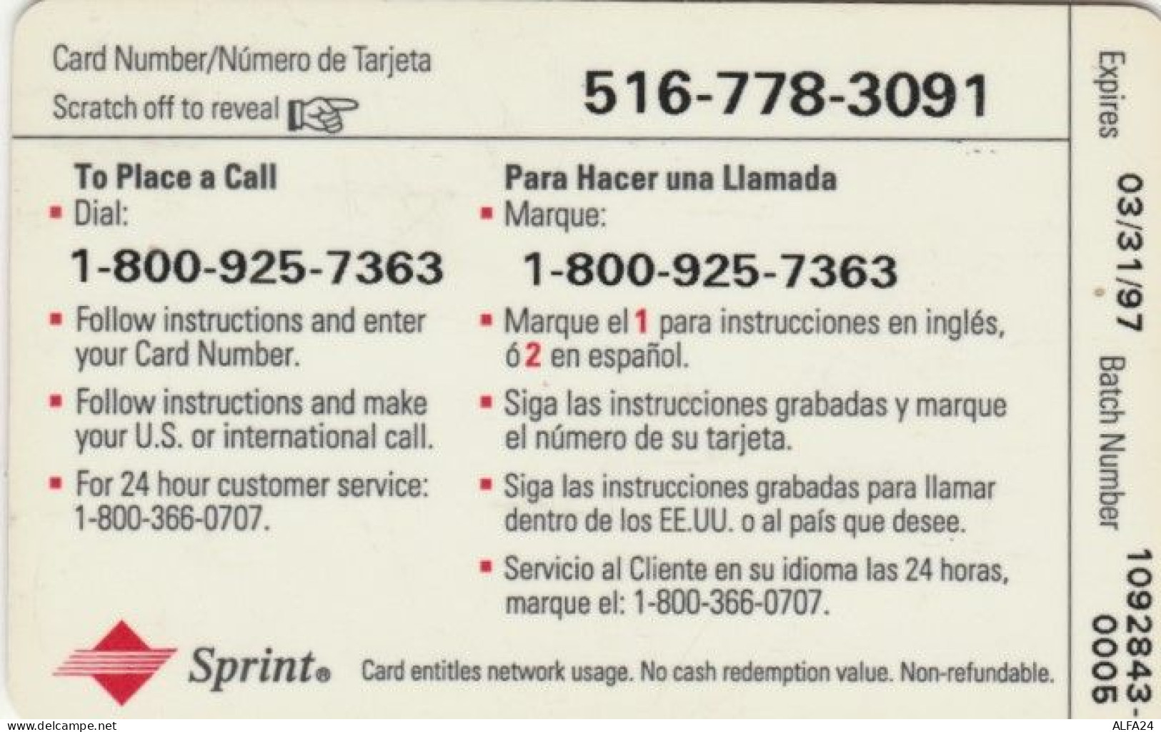 PREPAID PHONE CARD STATI UNITI-SPRINT (PK132 - Sprint