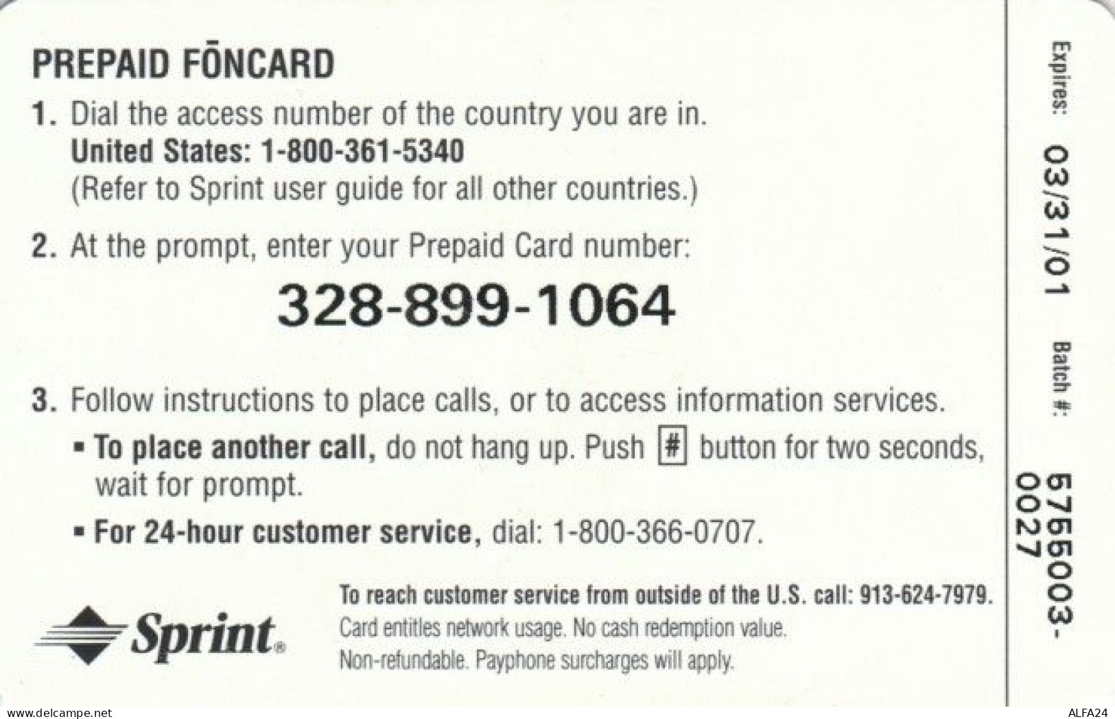 PREPAID PHONE CARD STATI UNITI-SPRINT (PK133 - Sprint