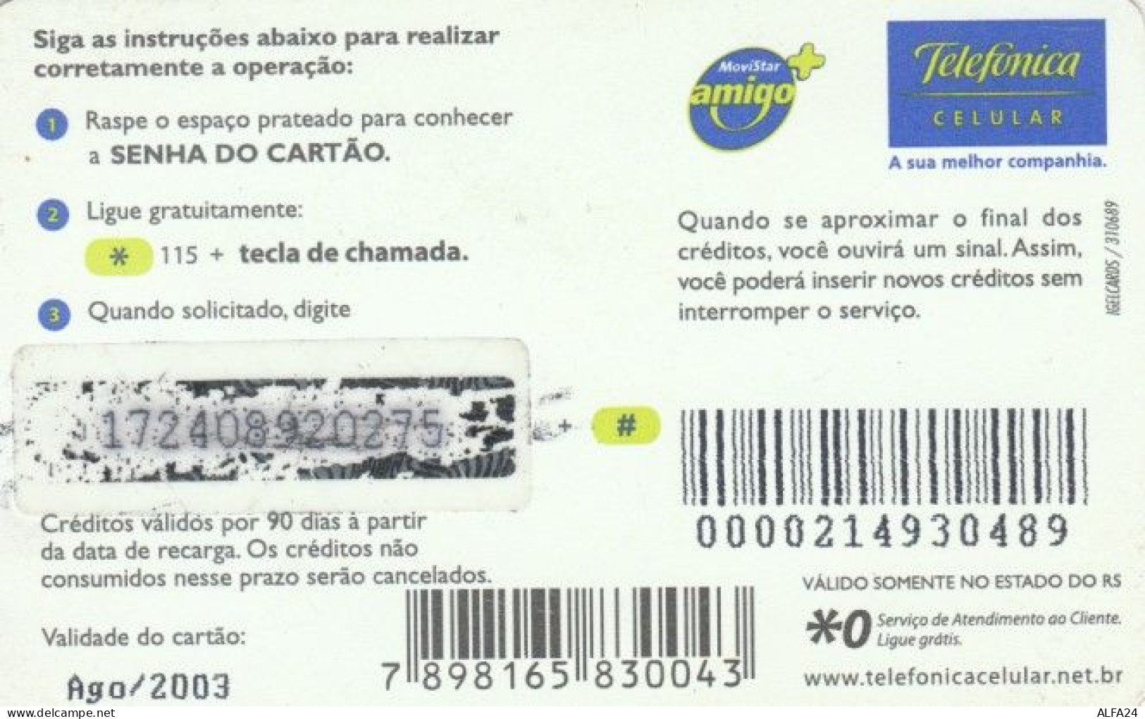 PREPAID PHONE CARD BRASILE (PK1582 - Brésil