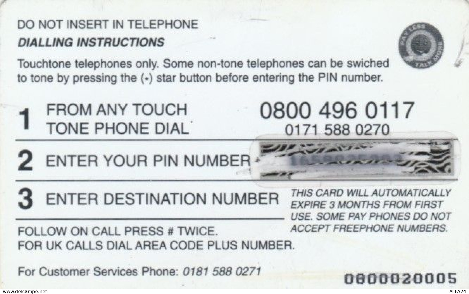 PREPAID PHONE CARD REGNO UNITO  (PK1588 - BT Kaarten Voor Hele Wereld (Vooraf Betaald)